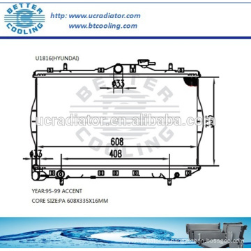 Радиатор Hyundai Accent Auto 95-99 OEM: 2531022120/170/250/255 / A00 / B00 /